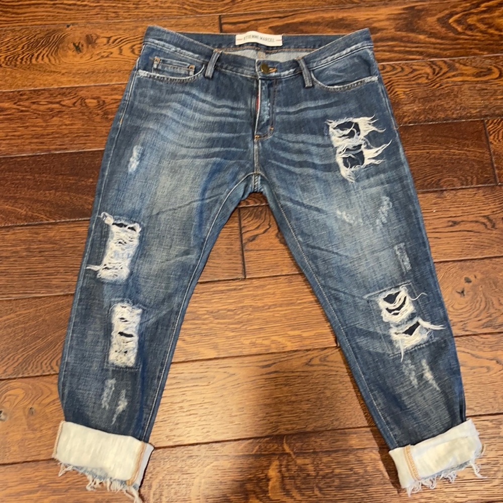 Etienne Marcel distressed patchwork boyfriend jeans